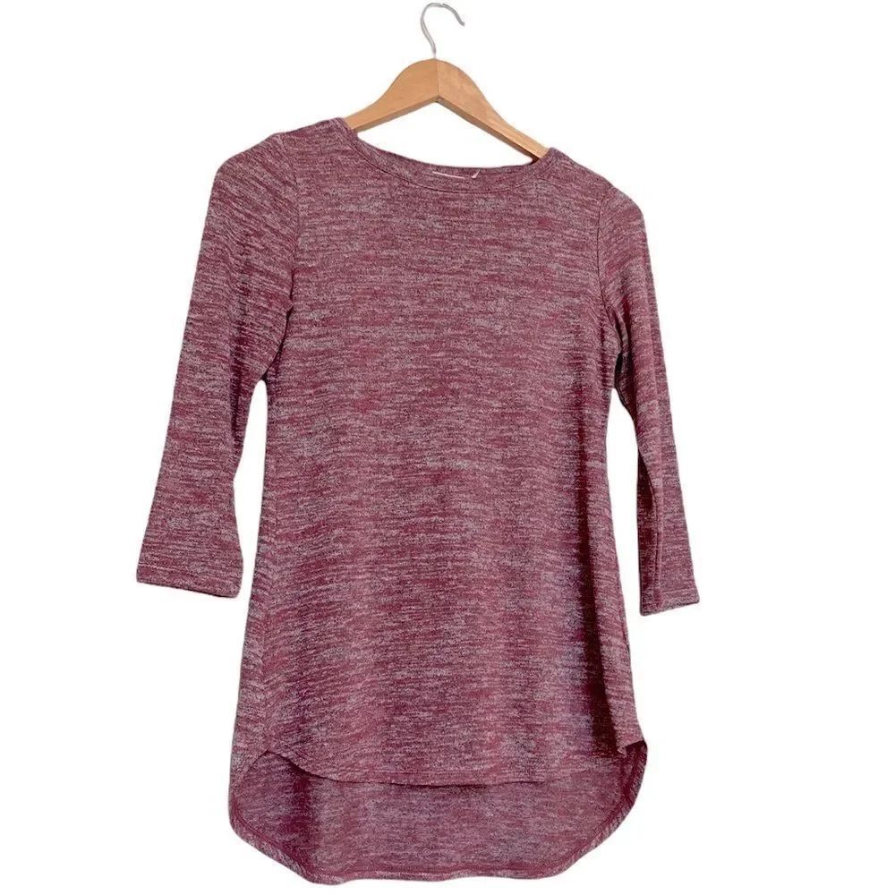 LOGO Lori Goldstein Knit Top Asymmetric Hem XXS Heathered Maroon